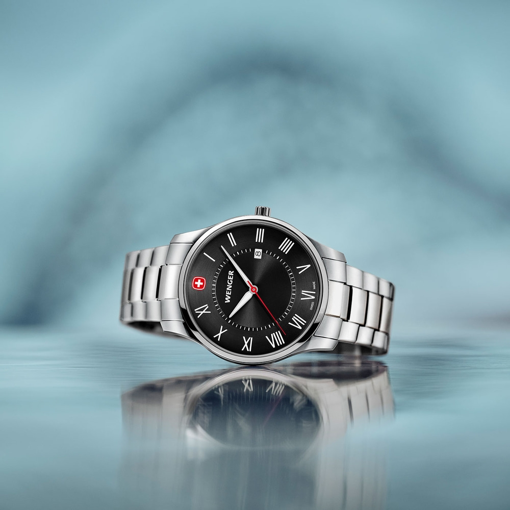 Herrenuhr silber-schwarz Ø 42 mm