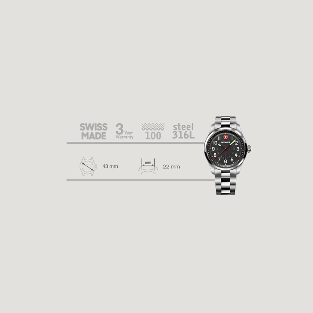 Terragraph Herrenuhr schwarz, silber Ø 43 mm