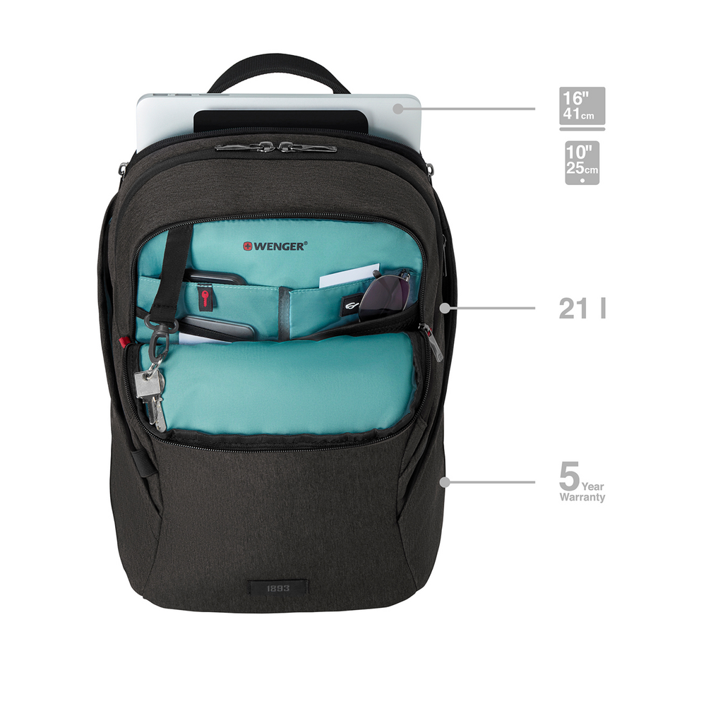 16 Zoll Laptop-Rucksack mit Tablet-Fach, graumeliert