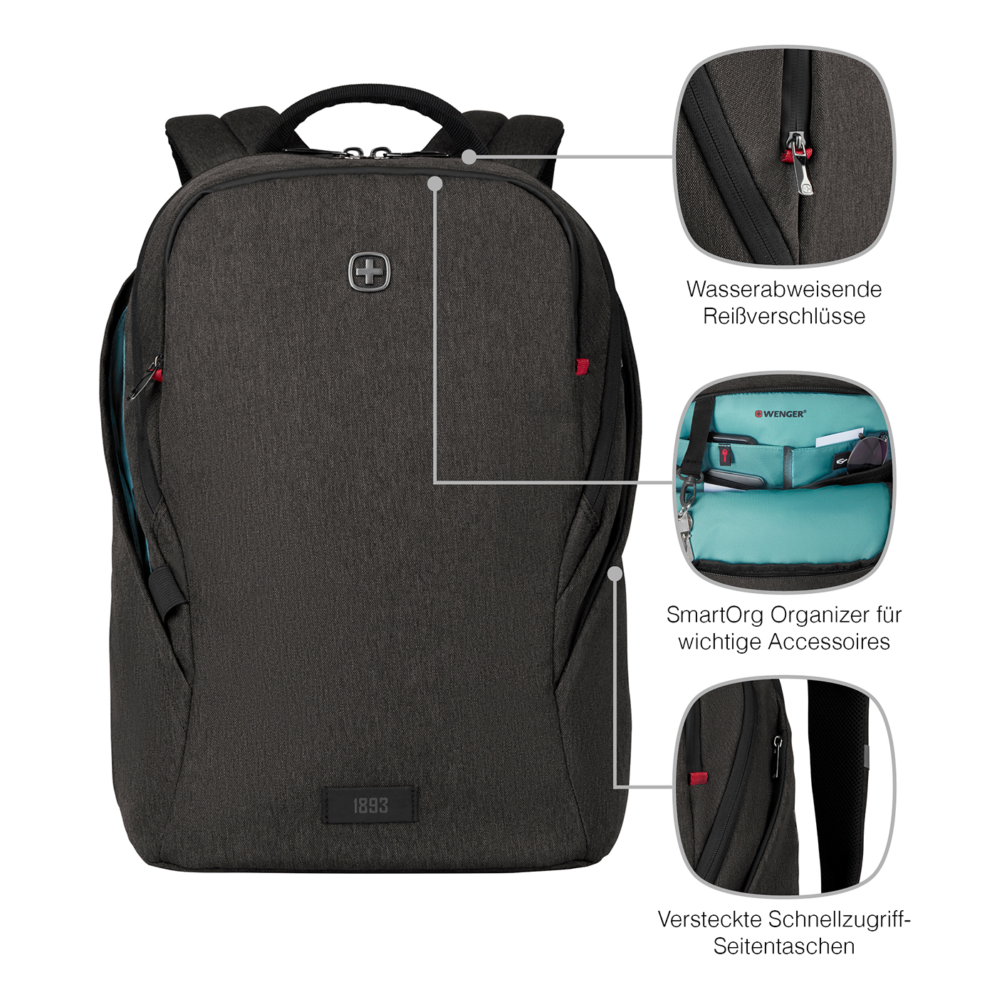 16 Zoll Laptop-Rucksack mit Tablet-Fach, graumeliert