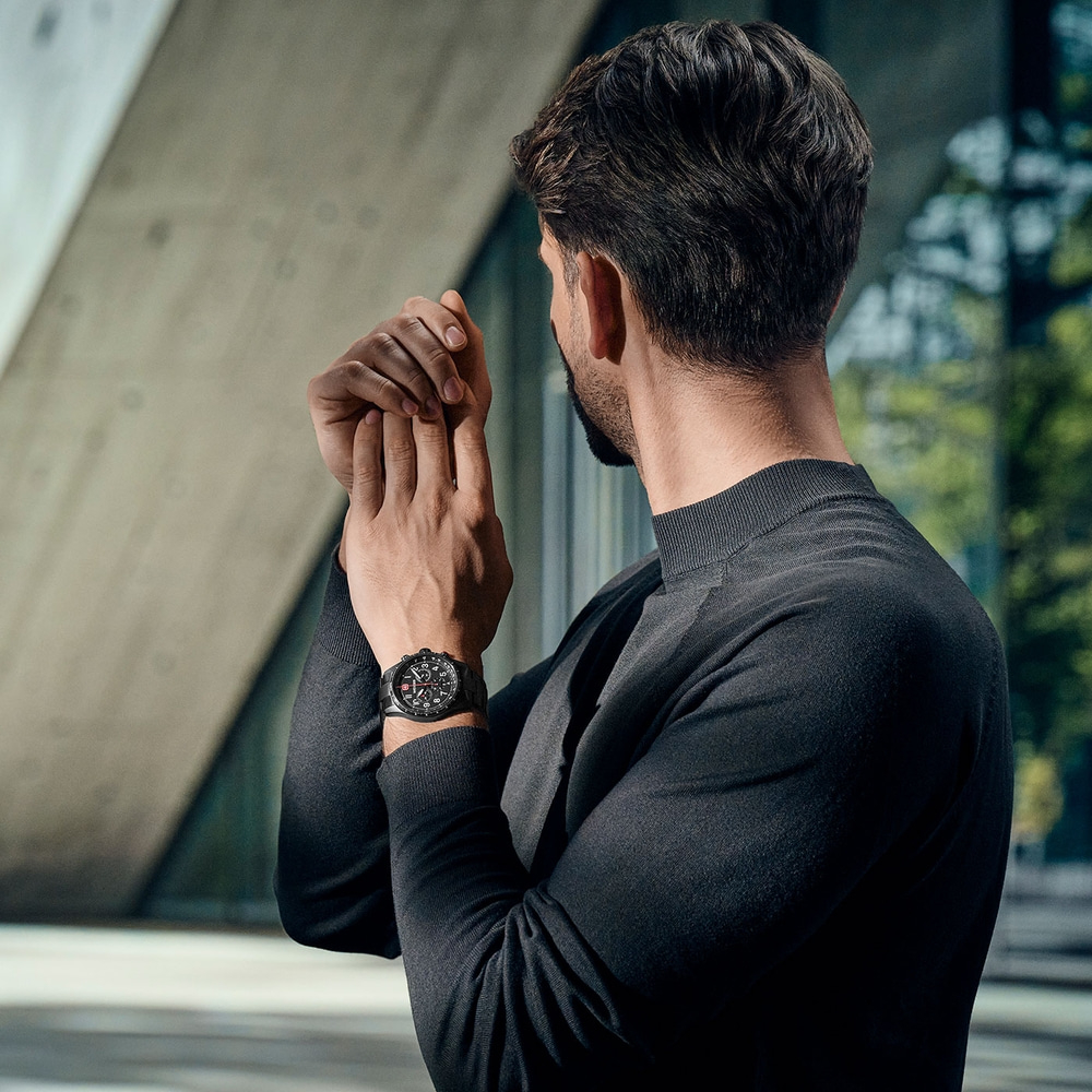 Chrono Herrenuhr schwarz, silikon Ø 43 mm