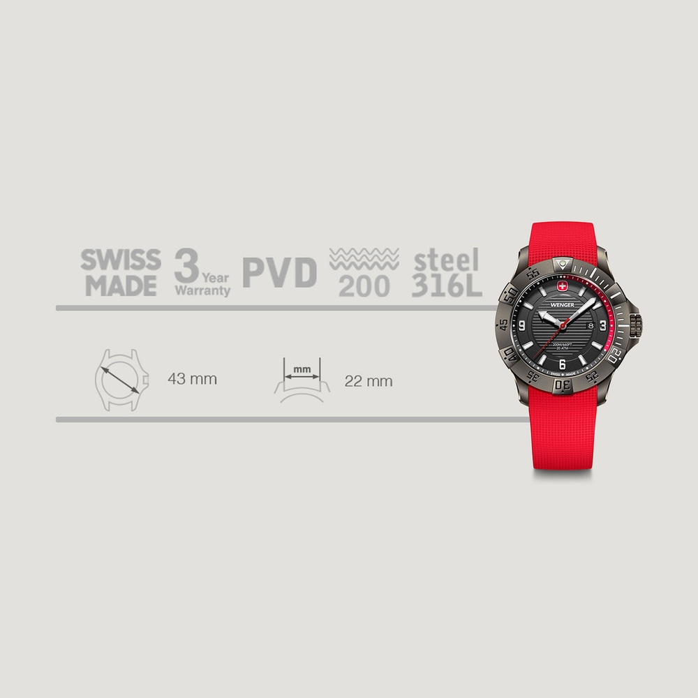 Herrenuhr rot-grau Ø 43 mm