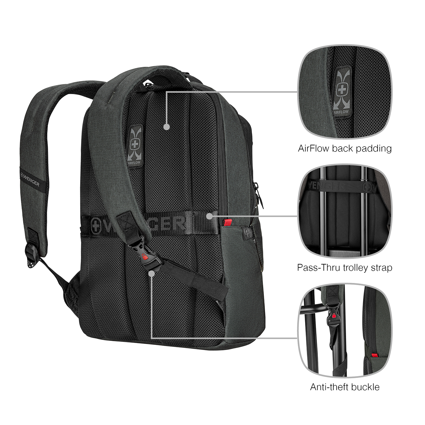 16 Zoll Laptop-Rucksack mit Tablet-Fach, kohlefarben