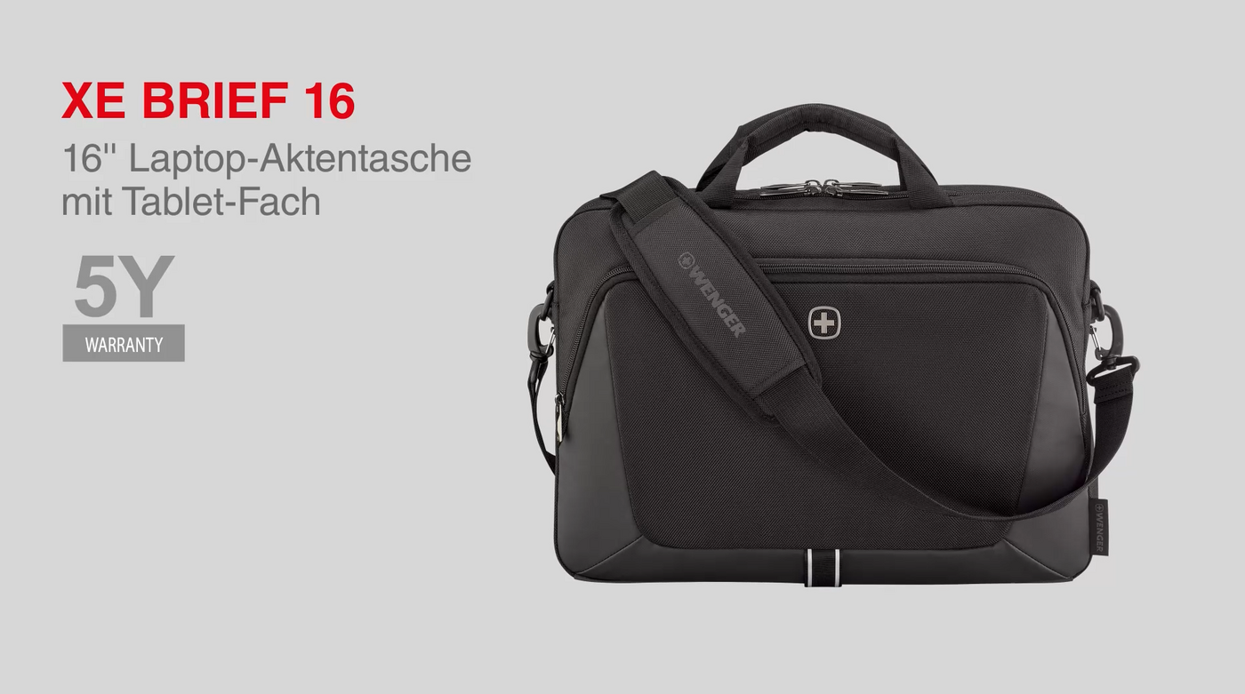 16-inch laptop briefcase with tablet compartment, black