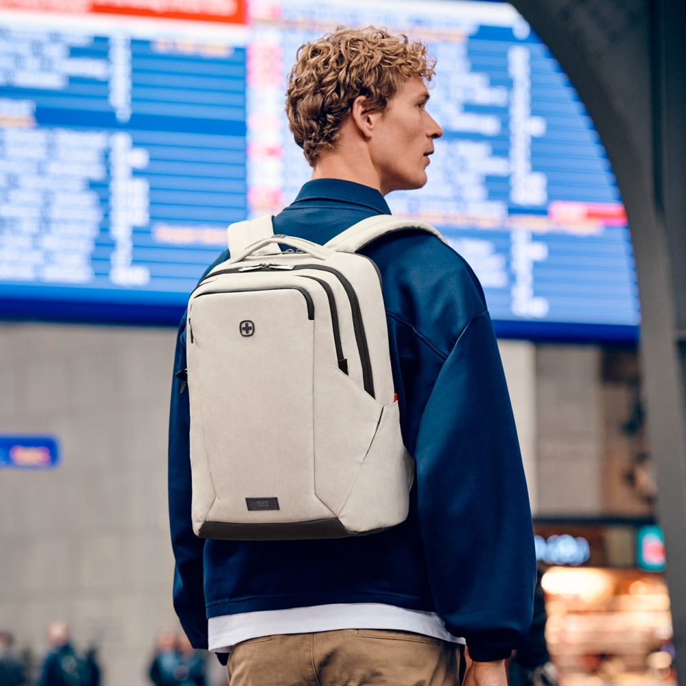 16 inch laptop backpack with tablet compartment, sand colour