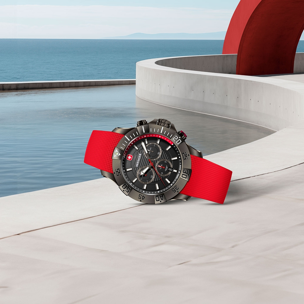 Chrono Herrenuhr rot-grau Ø 43 mm