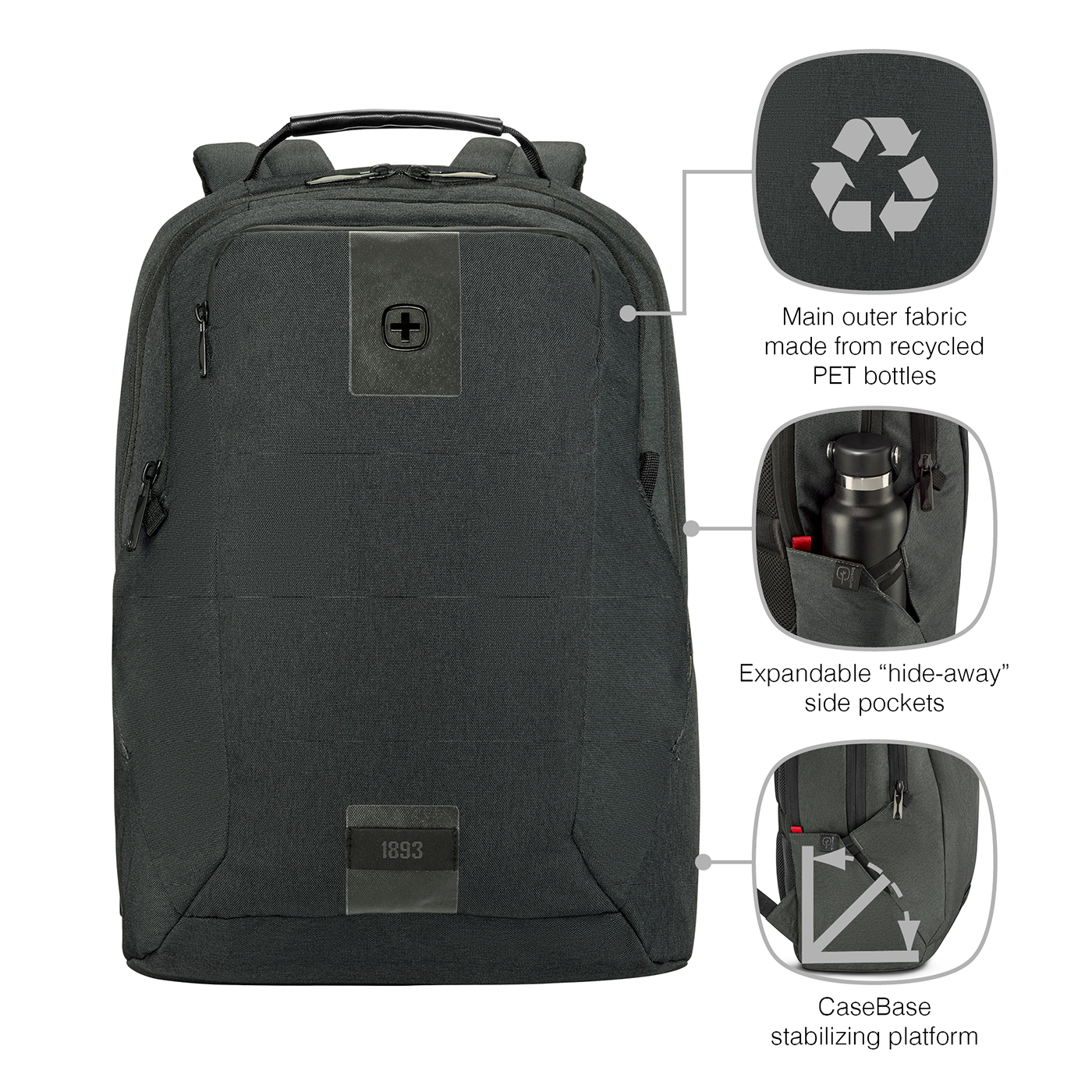 16 Zoll Laptop-Rucksack mit Tablet-Fach, kohlefarben