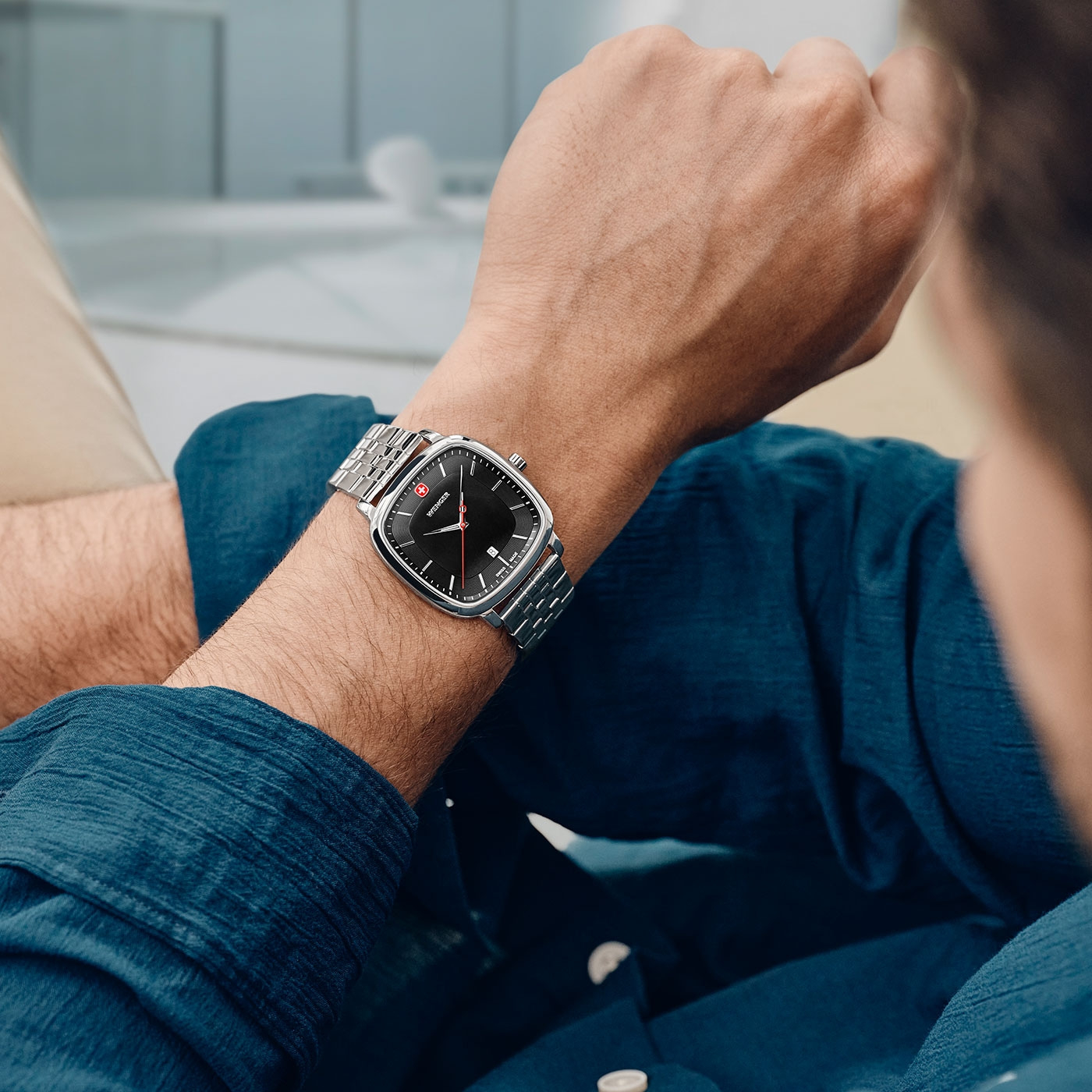 Herrenuhr silber-schwarz Ø 37 mm