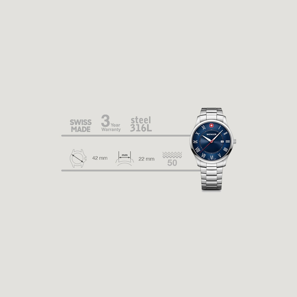 Herrenuhr silber-blau Ø 42 mm