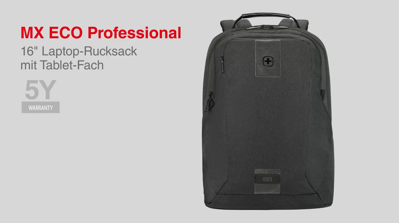 16 Zoll Laptop-Rucksack mit Tablet-Fach, kohlefarben