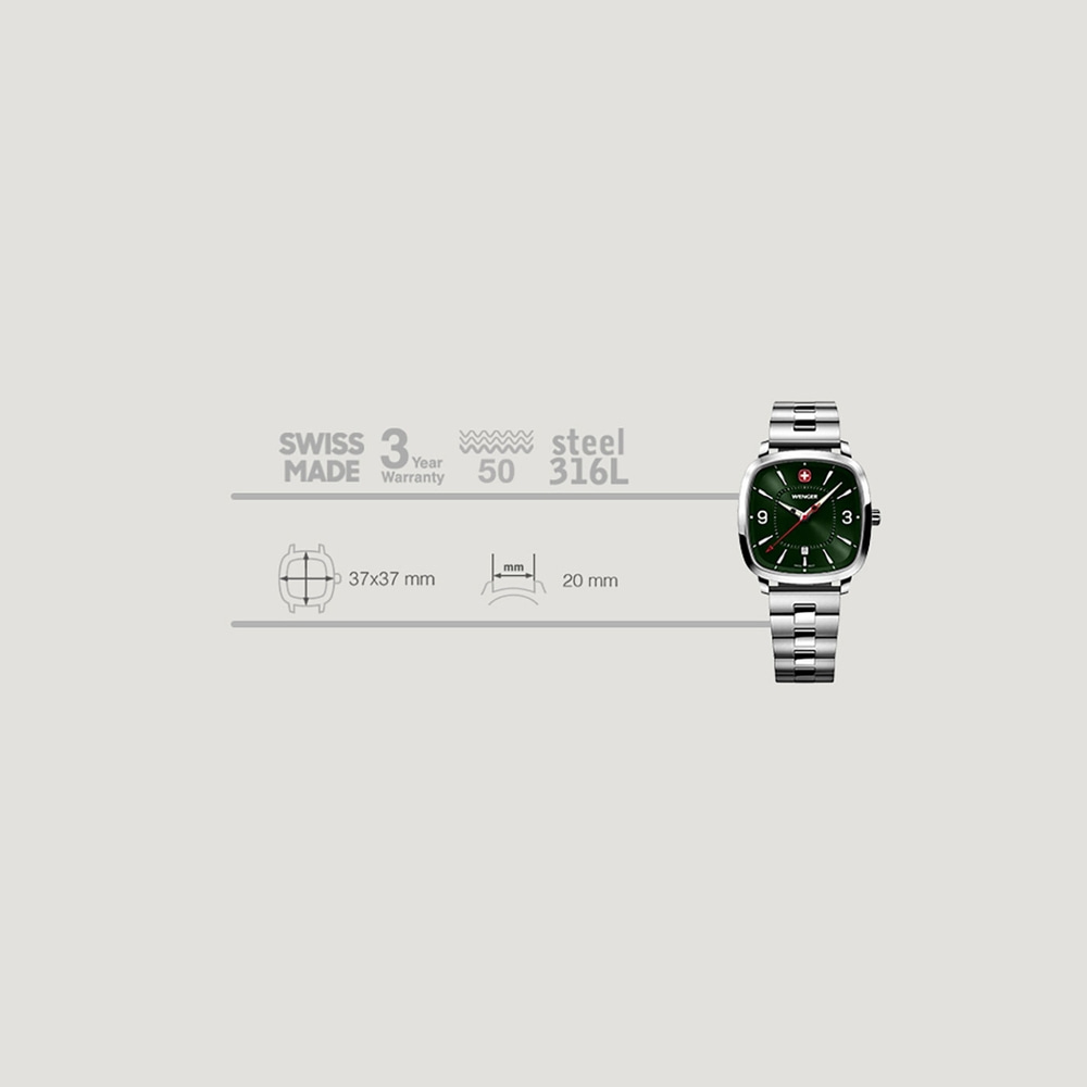 Herrenuhr silber-grün Ø 37 mm