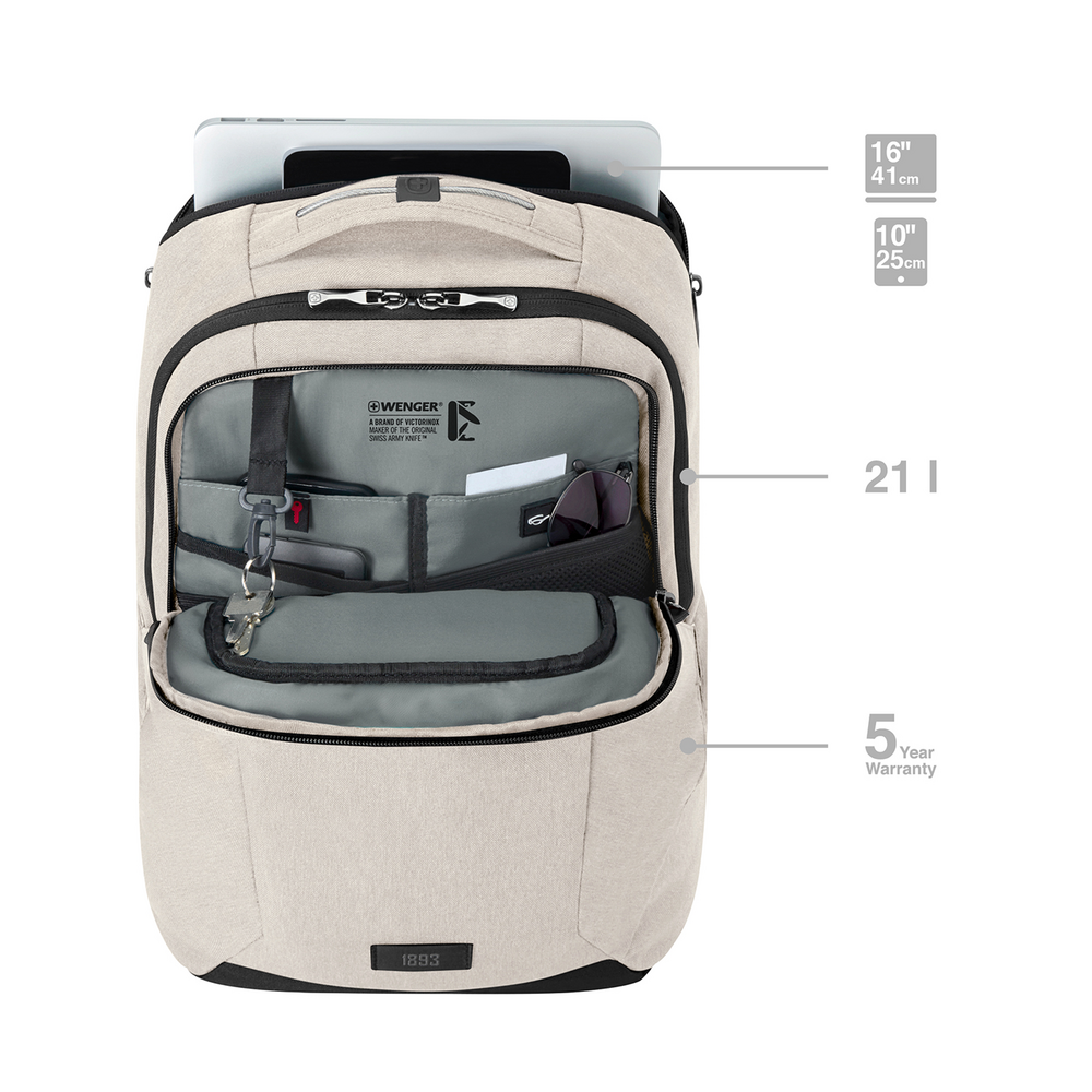 16 Zoll Laptop-Rucksack mit Tablet-Fach, sandfarben