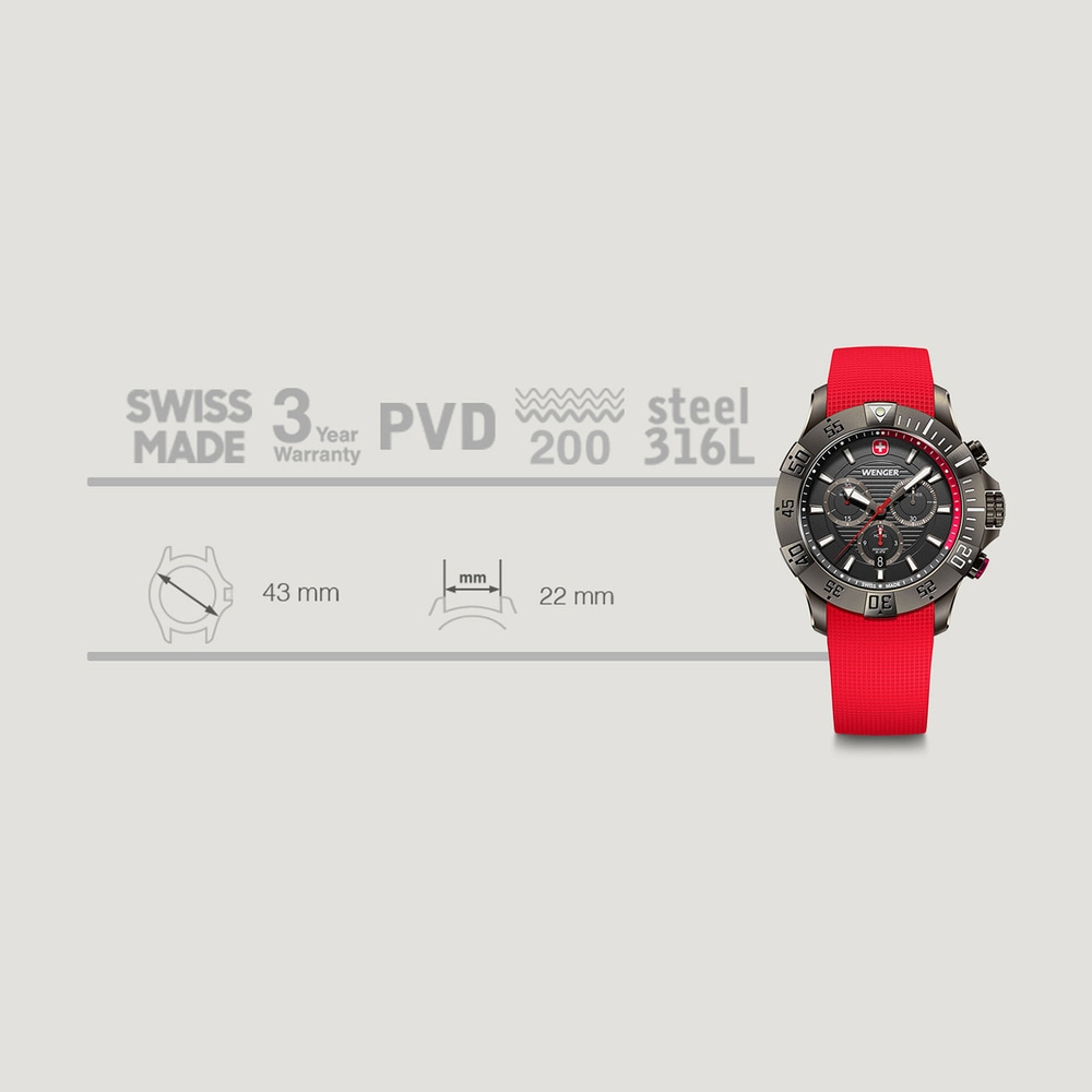 Chrono Herrenuhr rot-grau Ø 43 mm