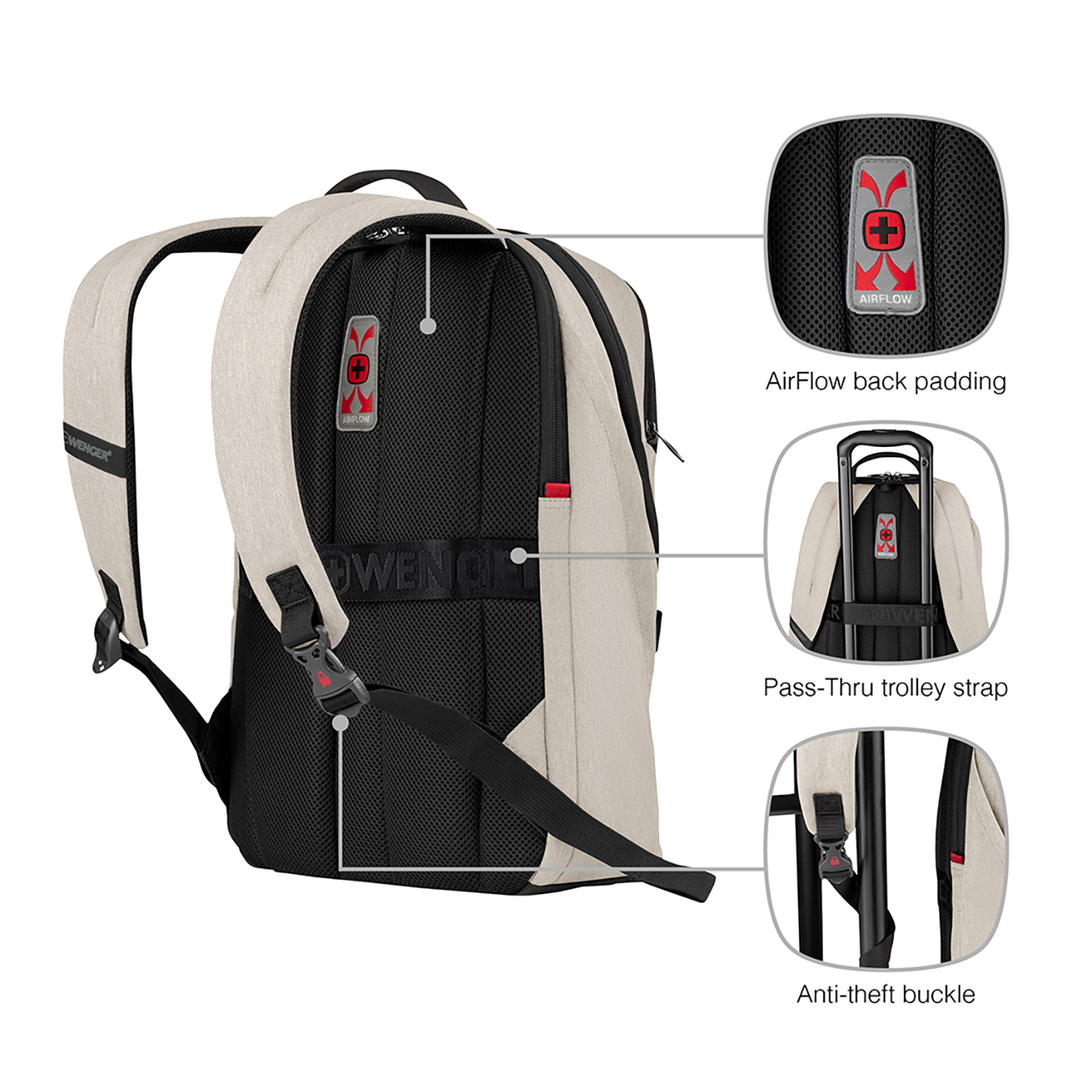 16 Zoll Laptop-Rucksack mit Tablet-Fach, sandfarben