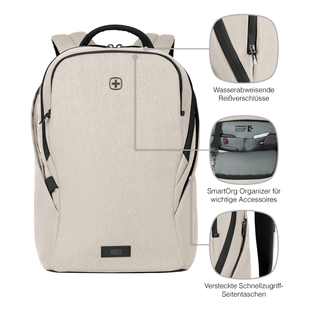 16 Zoll Laptop-Rucksack mit Tablet-Fach, sandfarben