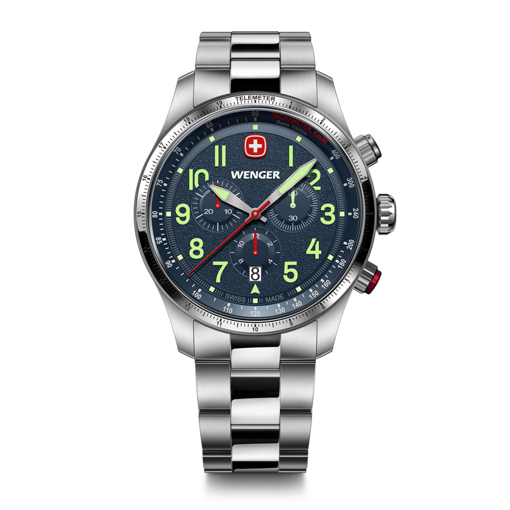 Chrono Herrenuhr silber-blau Ø 43 mm