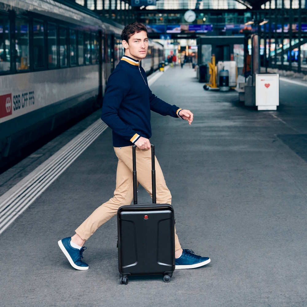Hartschalenkoffer Carry-On, Schwarz Trolley in Handgepäckgröße mit 4 Rollen