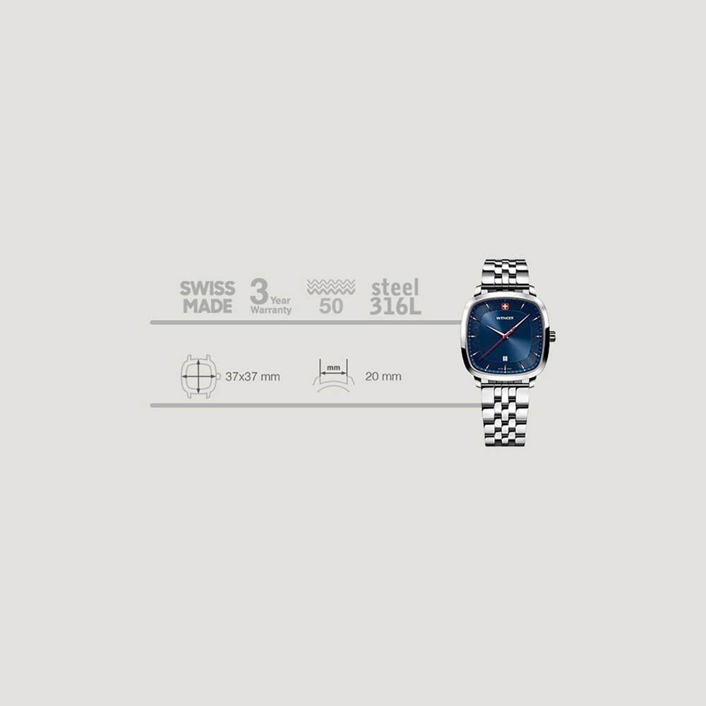 Herrenuhr silber-blau Ø 37 mm