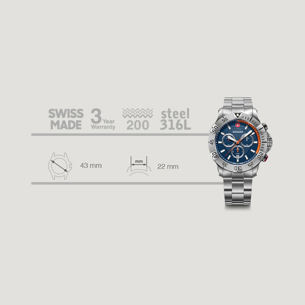 Chrono Herrenuhr silber-blau Ø 43 mm
